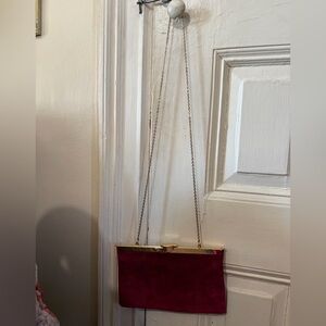 Block Burgundy Velvet Evening Clutch with Gold Frame & Chain Strap